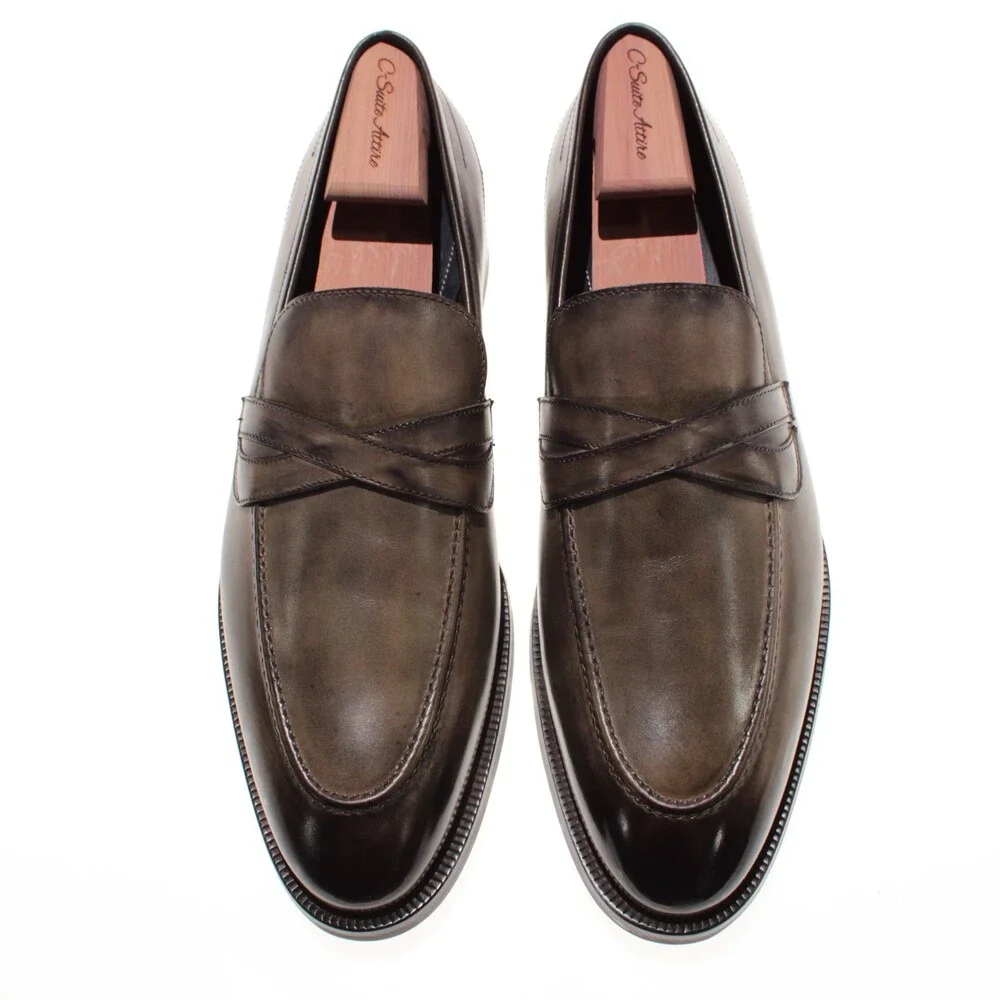 Di Bianco NWB Slip On Loafers Size 45 (US 12) in Green Leather Made in Italy